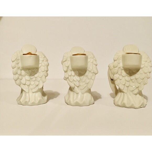 TREASURY OF HOLIDAY GIFTS SET OF 3 PORCELAIN CANDLE HOLDERS WHITE MATTE - Picture 11 of 12